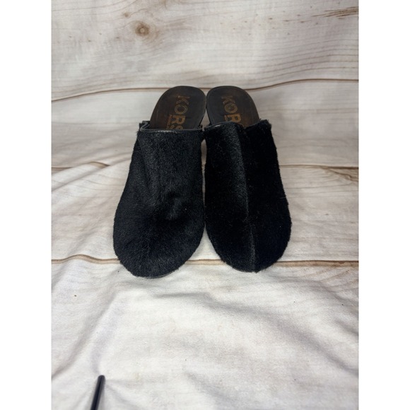 KORS Michael Kors Black Calf Hair Mule Heels 6M Slip On Quiet Luxury Minimalist - Picture 2 of 5